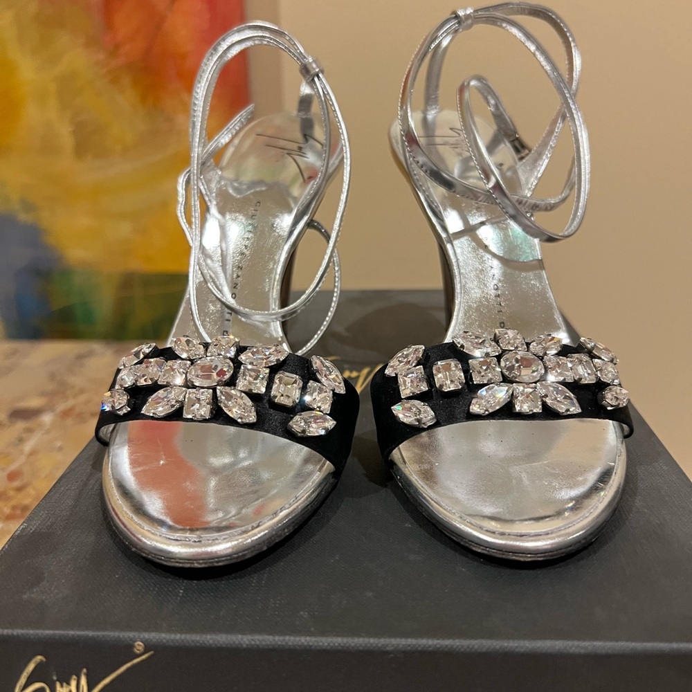 Giuseppe Zanotti Silver and Black Embellished Heels